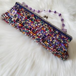Vintage " Razzle Dazzle" clutch with long rope str